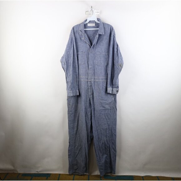 Vintage 60s Streetwear Mens Size 46 Herringbone Twill Denim Coveralls Bibs USA